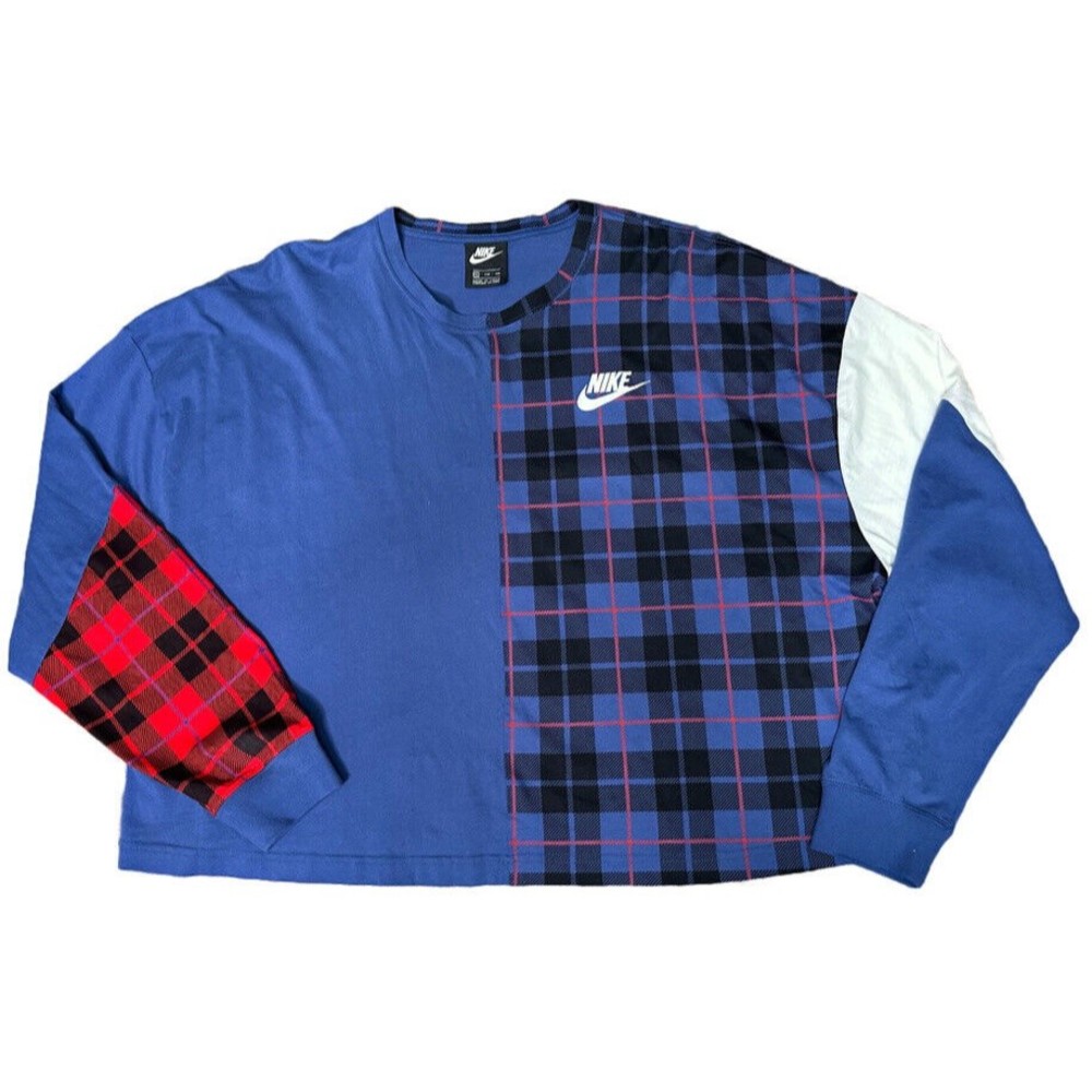 Nike Women’s Plaid Colorblock Sportswear Long Sleeve Crew Top 2XL